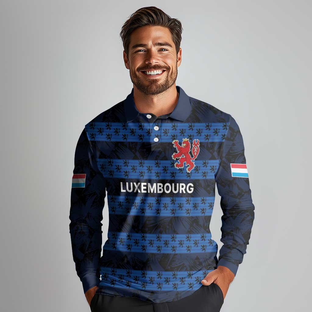 Luxembourg Football Custom Long Sleeve Polo Shirt The Red Lions Tribal Pattern - Wonder Print Shop