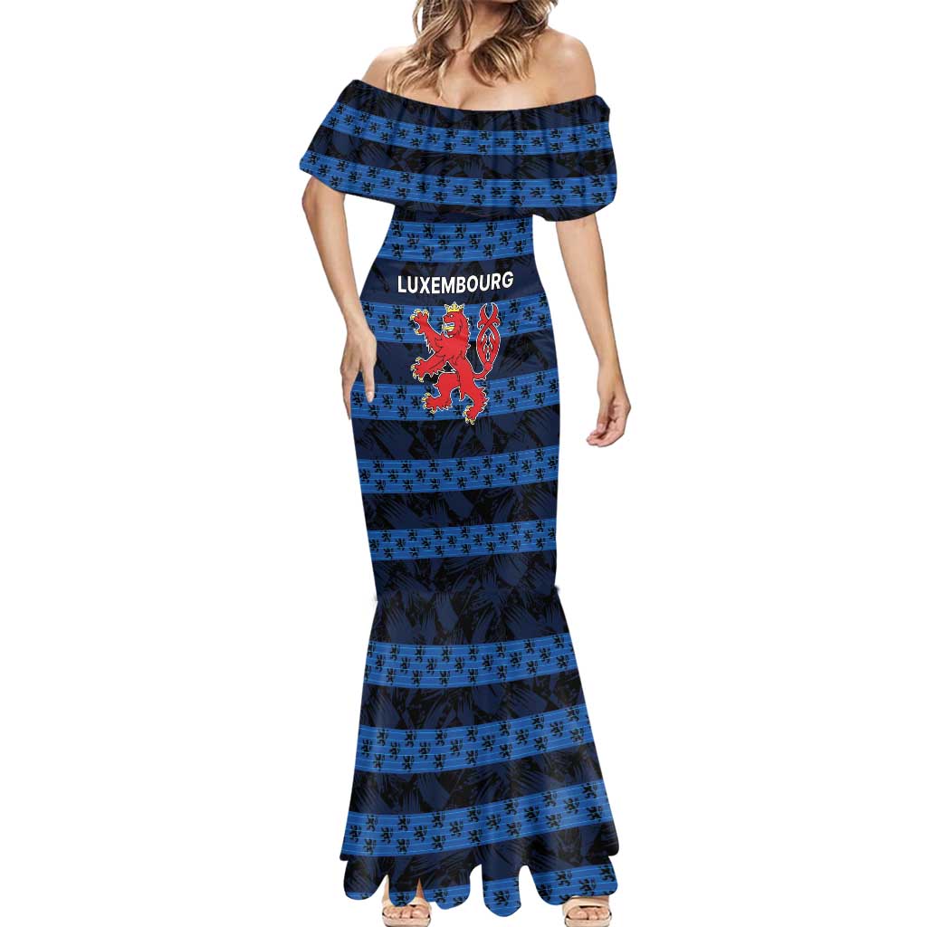 Luxembourg Football Custom Mermaid Dress The Red Lions Tribal Pattern - Wonder Print Shop