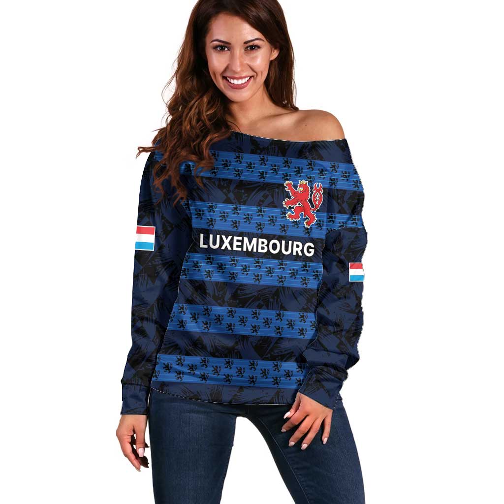 Luxembourg Football Custom Off Shoulder Sweater The Red Lions Tribal Pattern - Wonder Print Shop