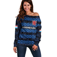 Luxembourg Football Custom Off Shoulder Sweater The Red Lions Tribal Pattern - Wonder Print Shop