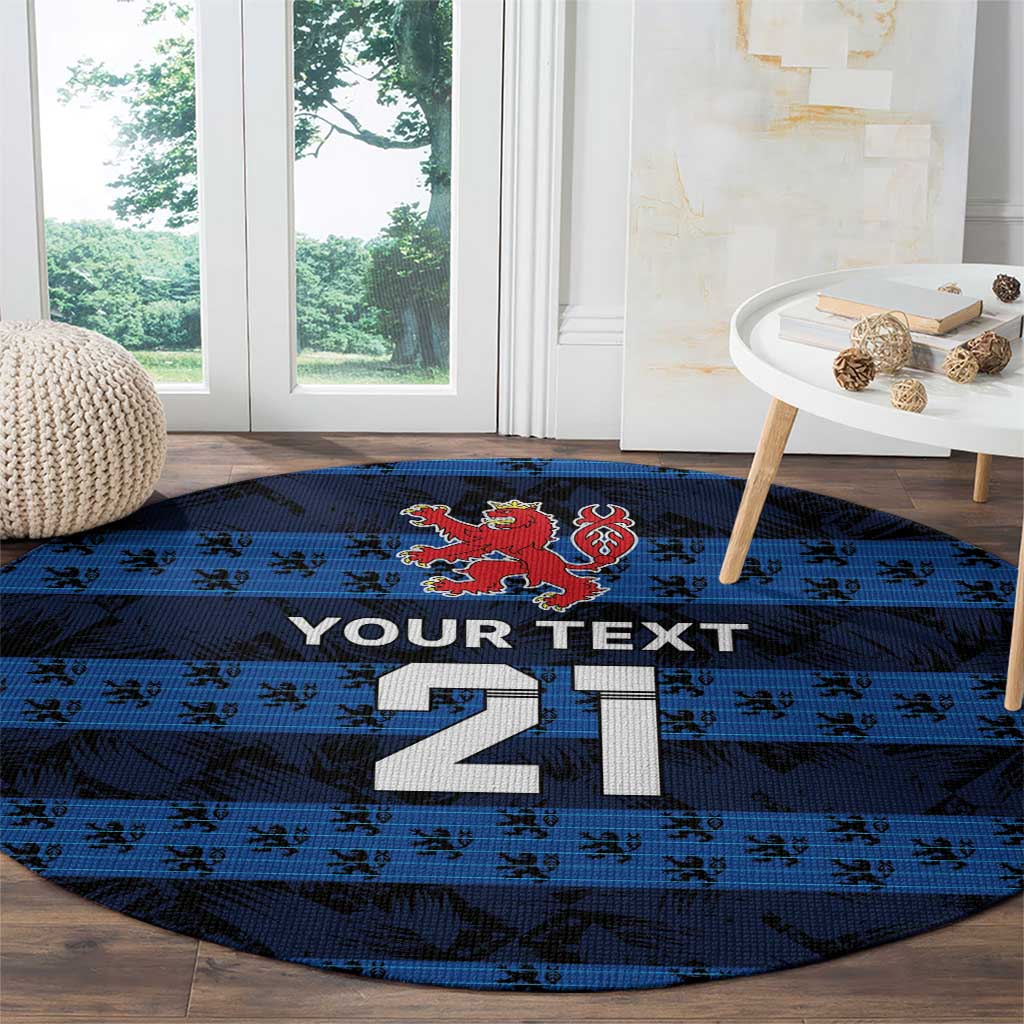 Luxembourg Football Custom Round Carpet The Red Lions Tribal Pattern