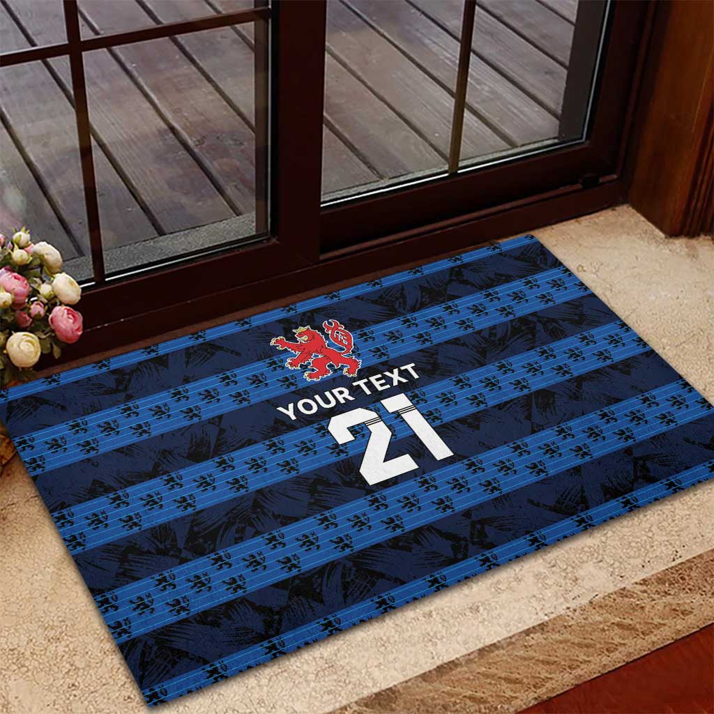 Luxembourg Football Custom Rubber Doormat The Red Lions Tribal Pattern - Wonder Print Shop