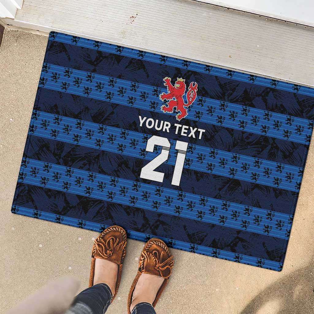 Luxembourg Football Custom Rubber Doormat The Red Lions Tribal Pattern - Wonder Print Shop