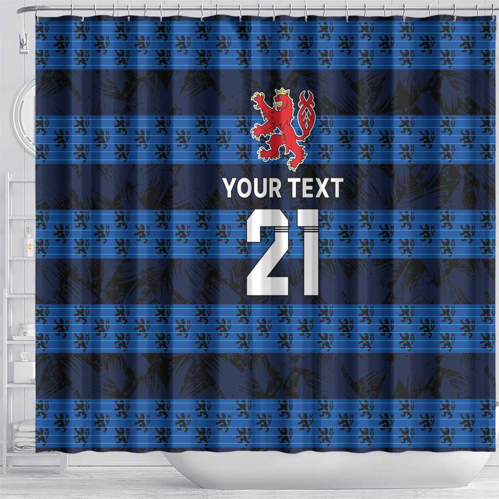 Luxembourg Football Custom Shower Curtain The Red Lions Tribal Pattern