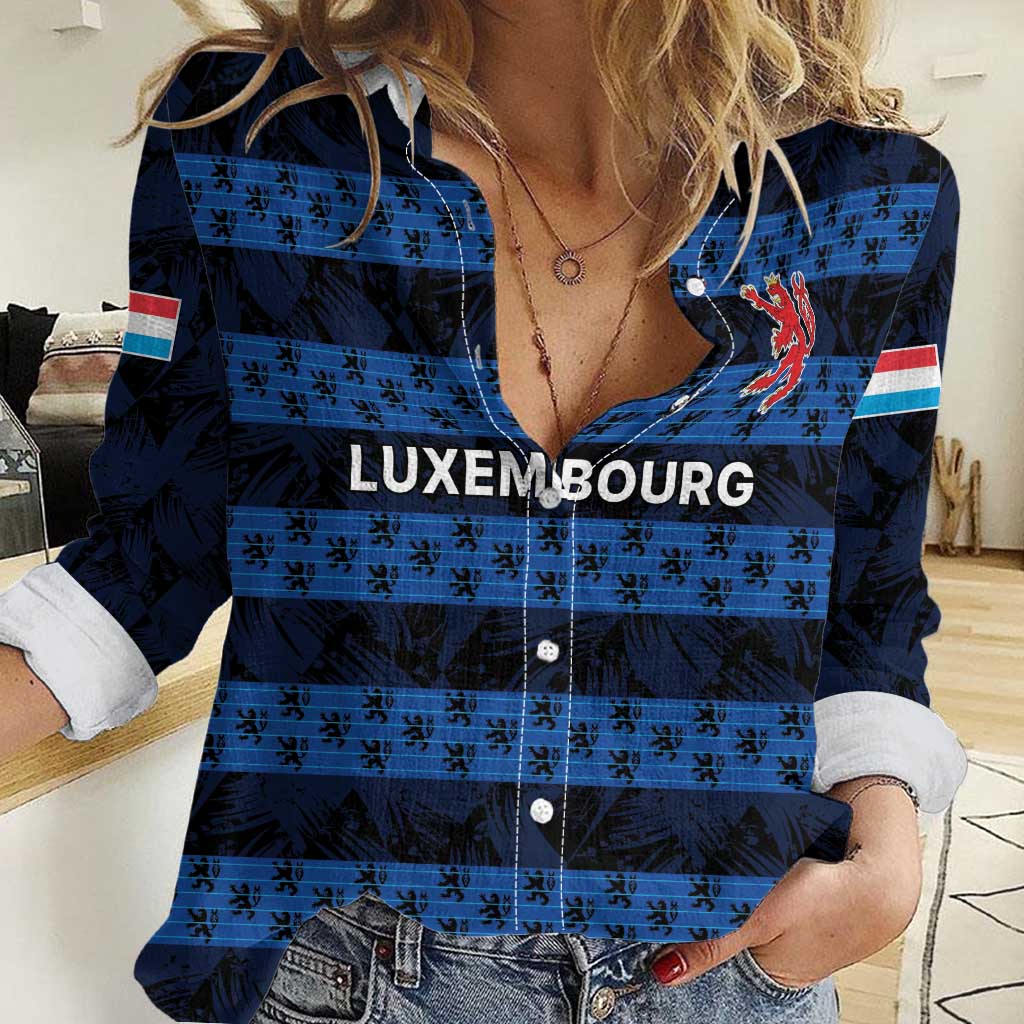 Luxembourg Football Custom Women Casual Shirt The Red Lions Tribal Pattern - Wonder Print Shop
