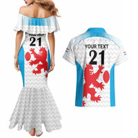 Luxembourg Custom Couples Matching Mermaid Dress and Hawaiian Shirt Motifs 2021-22 Federation Luxembourgeoise de Rugby LT9 - Wonder Print Shop