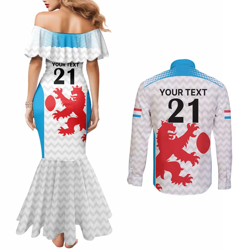 Luxembourg Custom Couples Matching Mermaid Dress and Long Sleeve Button Shirt Motifs 2021-22 Federation Luxembourgeoise de Rugby