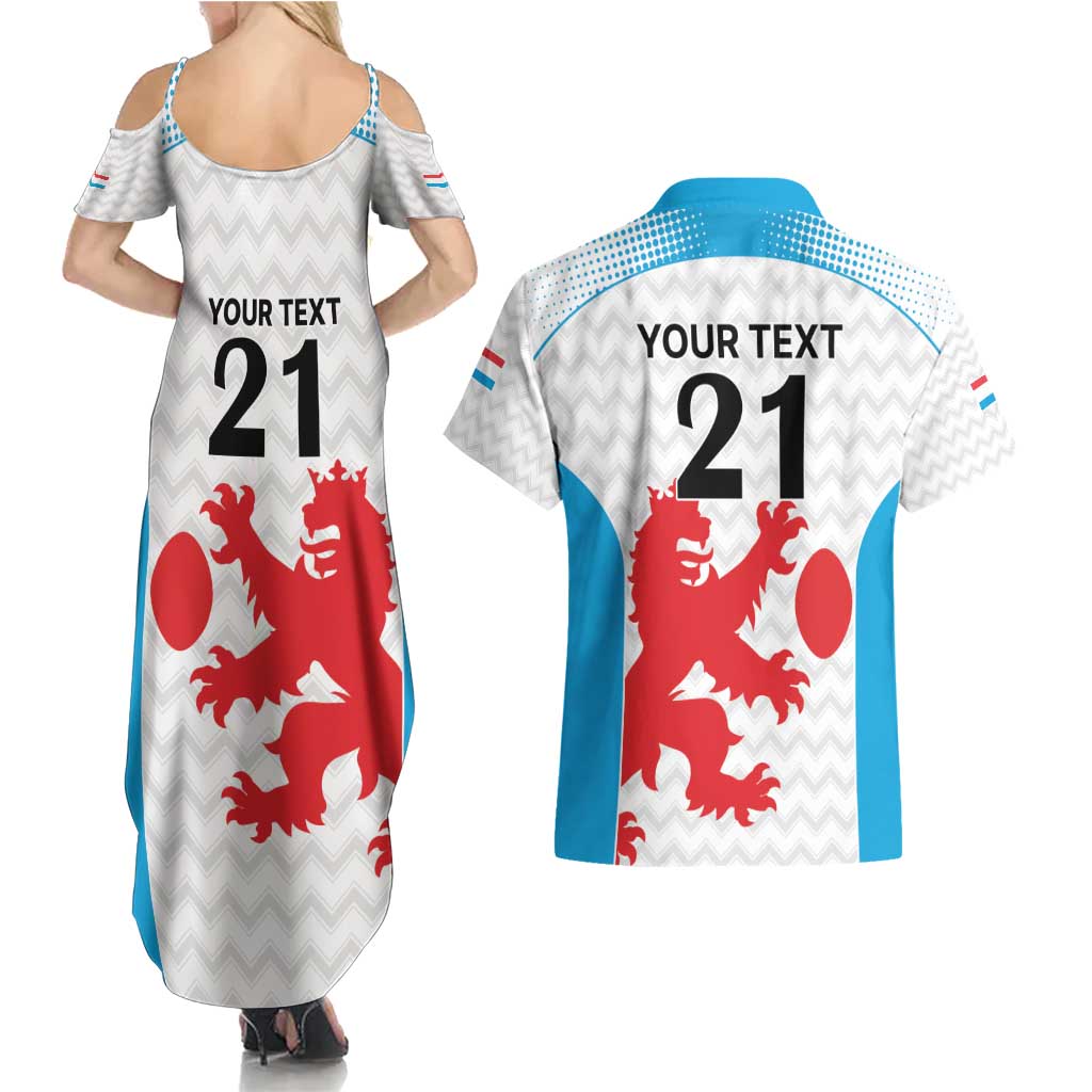 Luxembourg Custom Couples Matching Summer Maxi Dress and Hawaiian Shirt Motifs 2021-22 Federation Luxembourgeoise de Rugby LT9 - Wonder Print Shop
