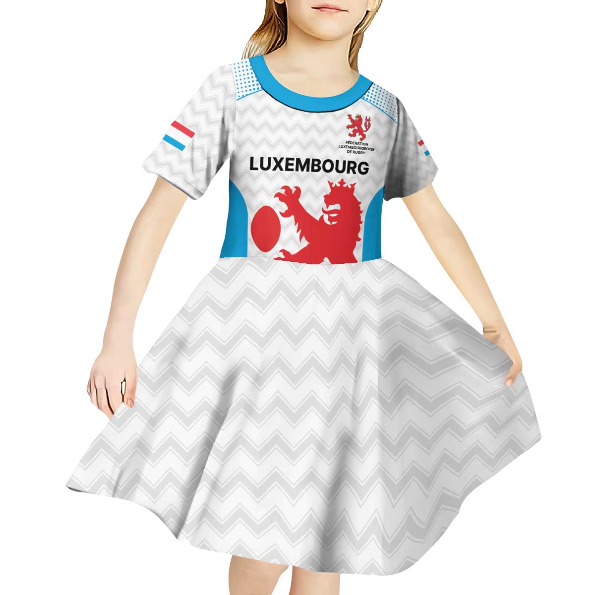 Luxembourg Custom Kid Short Sleeve Dress Motifs 2021-22 Federation Luxembourgeoise de Rugby - Wonder Print Shop