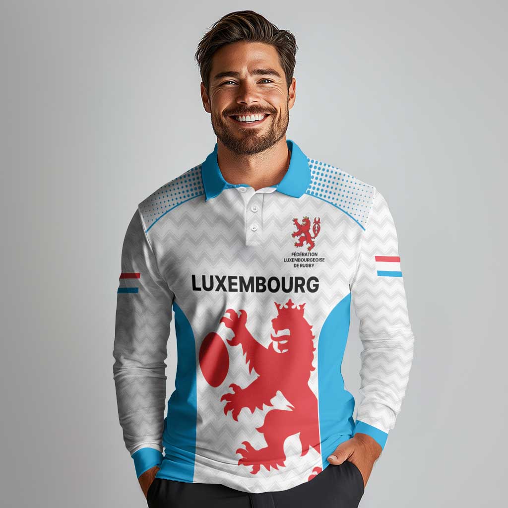 Luxembourg Custom Long Sleeve Polo Shirt Motifs 2021-22 Federation Luxembourgeoise de Rugby - Wonder Print Shop