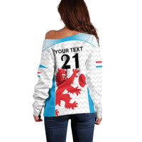 Luxembourg Custom Off Shoulder Sweater Motifs 2021-22 Federation Luxembourgeoise de Rugby - Wonder Print Shop