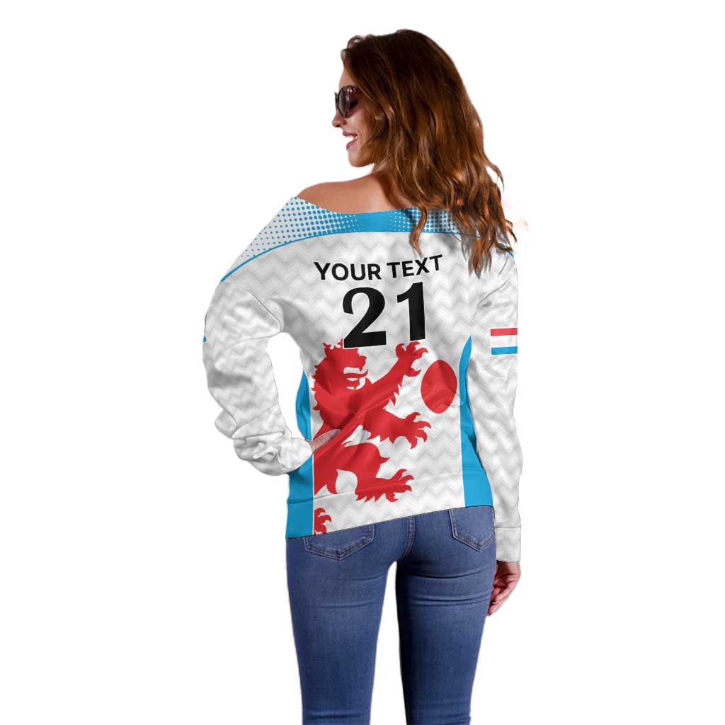 Luxembourg Custom Off Shoulder Sweater Motifs 2021-22 Federation Luxembourgeoise de Rugby - Wonder Print Shop