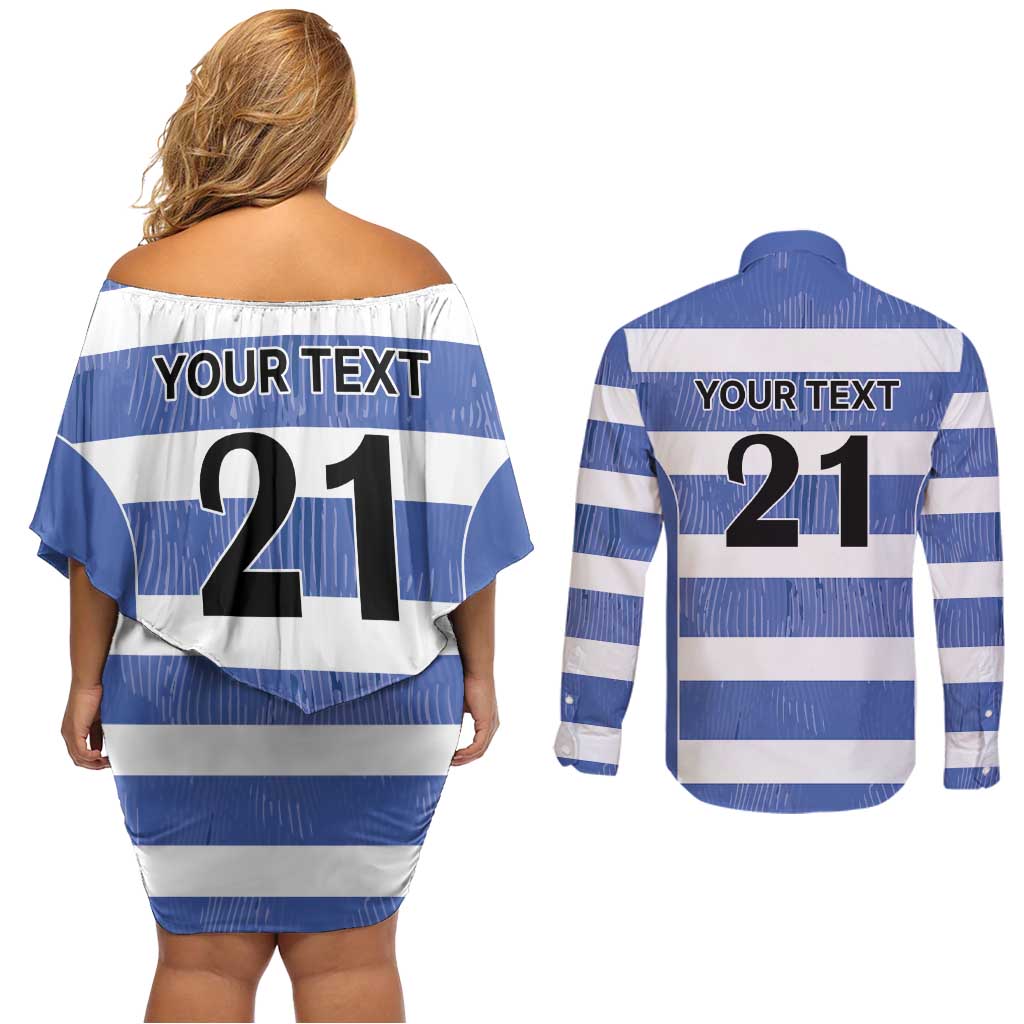 Luxembourg Rugby Custom Couples Matching Off Shoulder Short Dress and Long Sleeve Button Shirt Motifs 1997 Vintage LT9 - Wonder Print Shop