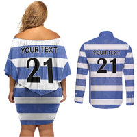 Luxembourg Rugby Custom Couples Matching Off Shoulder Short Dress and Long Sleeve Button Shirt Motifs 1997 Vintage LT9 - Wonder Print Shop