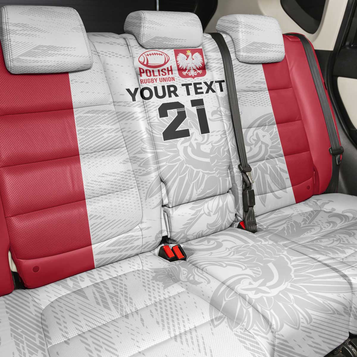 Poland Rugby Custom Back Car Seat Cover Biało-czerwoni The White and Reds Sporty Pattern LT9 - Wonder Print Shop