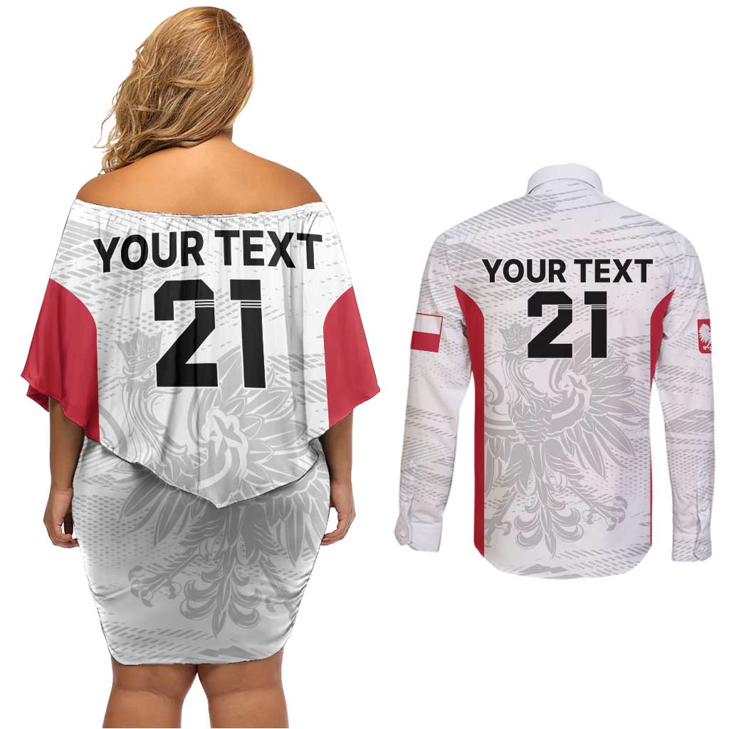 Poland Rugby Custom Couples Matching Off Shoulder Short Dress and Long Sleeve Button Shirt Biało-czerwoni The White and Reds Sporty Pattern LT9 - Wonder Print Shop