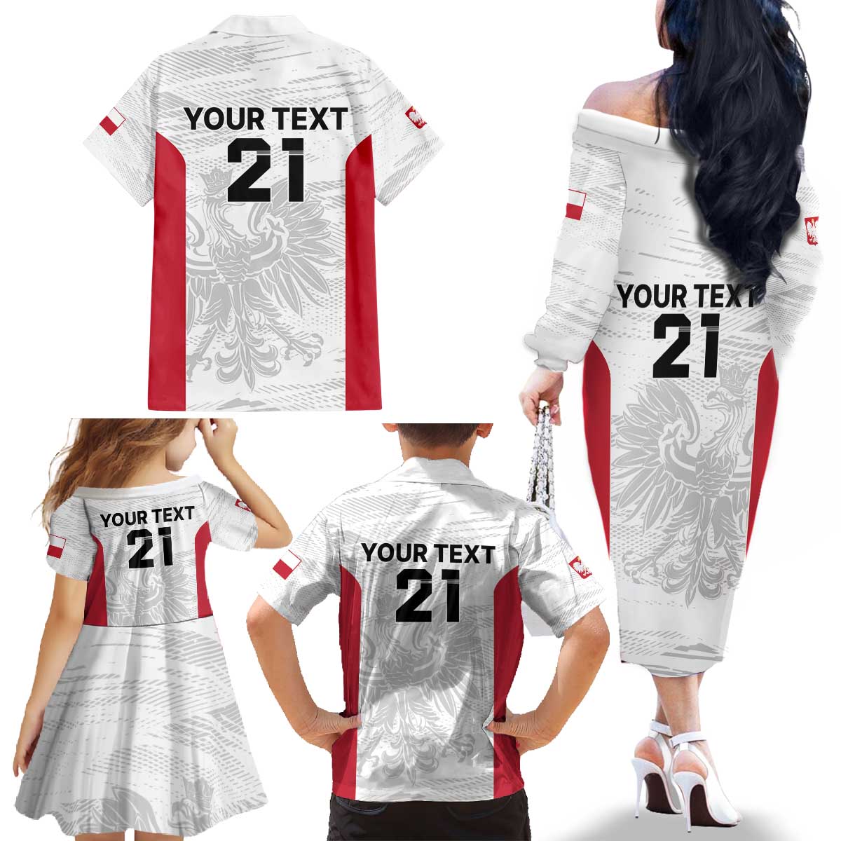 Poland Rugby Custom Family Matching Off The Shoulder Long Sleeve Dress and Hawaiian Shirt Biało-czerwoni The White and Reds Sporty Pattern - Wonder Print Shop