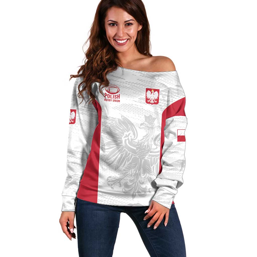 Poland Rugby Custom Off Shoulder Sweater Biało-czerwoni The White and Reds Sporty Pattern - Wonder Print Shop