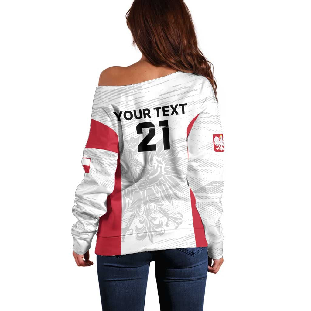 Poland Rugby Custom Off Shoulder Sweater Biało-czerwoni The White and Reds Sporty Pattern - Wonder Print Shop