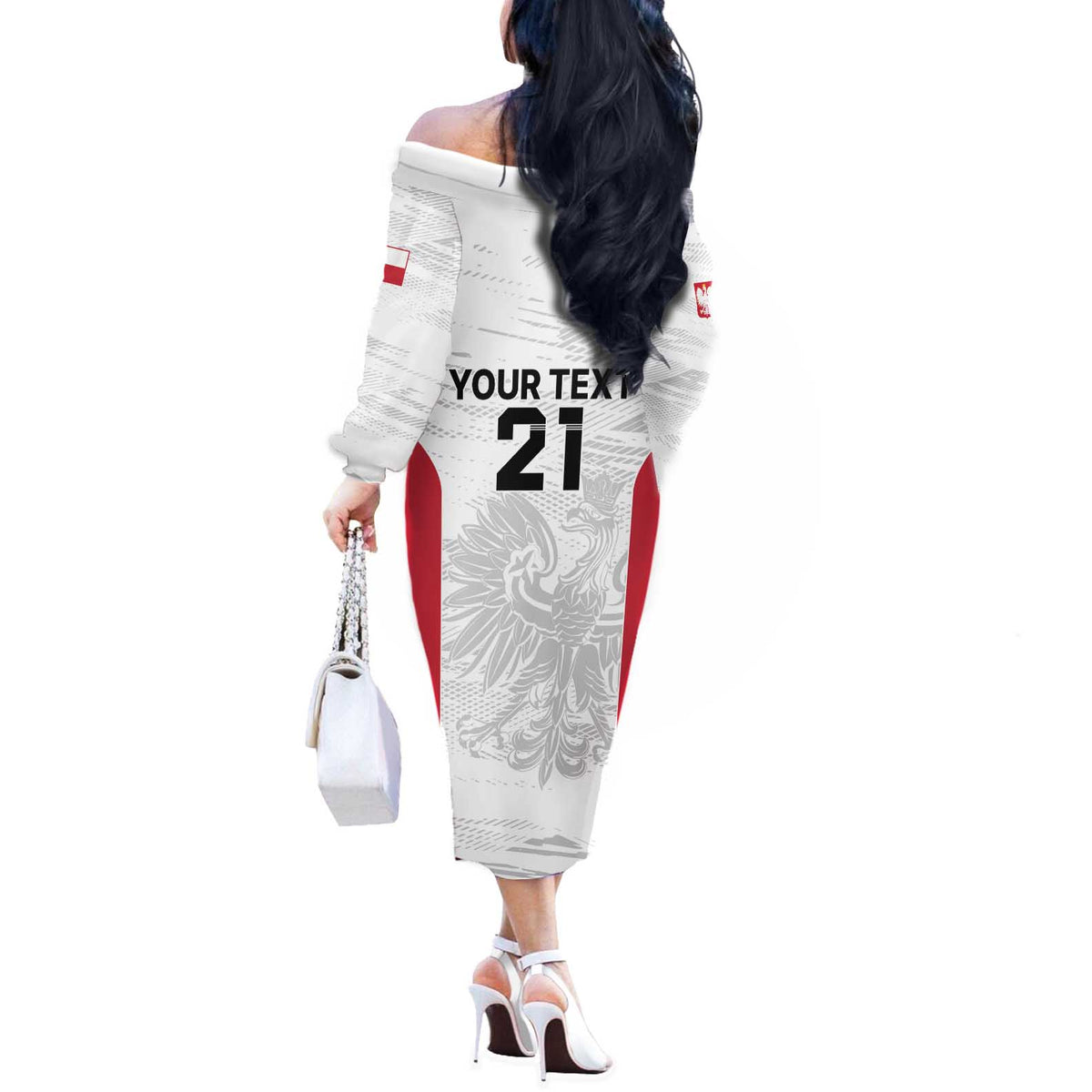 Poland Rugby Custom Off The Shoulder Long Sleeve Dress Biało-czerwoni The White and Reds Sporty Pattern - Wonder Print Shop
