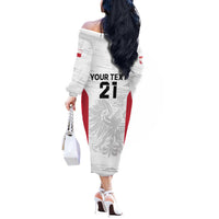 Poland Rugby Custom Off The Shoulder Long Sleeve Dress Biało-czerwoni The White and Reds Sporty Pattern - Wonder Print Shop