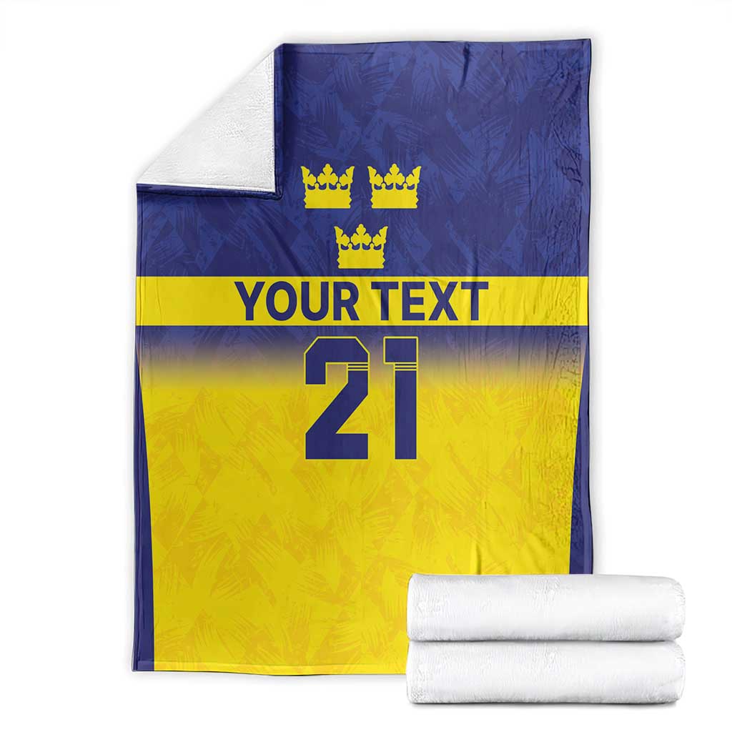 Sweden Rugby Custom Blanket Three Crowns of Sweden Blue Pattern