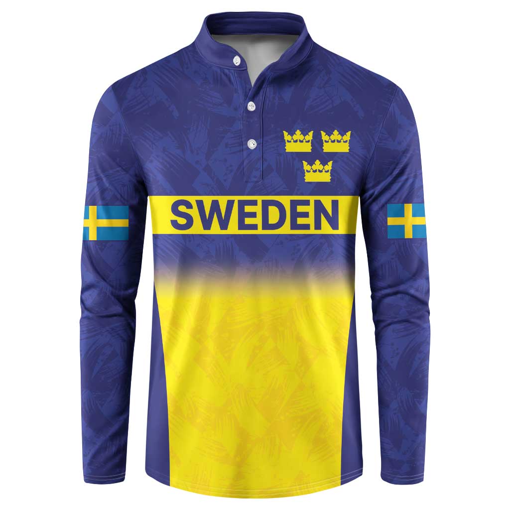 Sweden Rugby Custom Button Sweatshirt Three Crowns of Sweden Blue Pattern LT9 - Wonder Print Shop