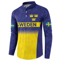 Sweden Rugby Custom Button Sweatshirt Three Crowns of Sweden Blue Pattern LT9 - Wonder Print Shop