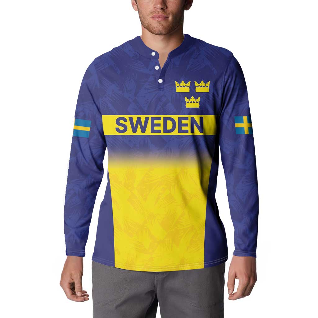 Sweden Rugby Custom Button Sweatshirt Three Crowns of Sweden Blue Pattern LT9 - Wonder Print Shop