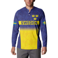 Sweden Rugby Custom Button Sweatshirt Three Crowns of Sweden Blue Pattern LT9 - Wonder Print Shop
