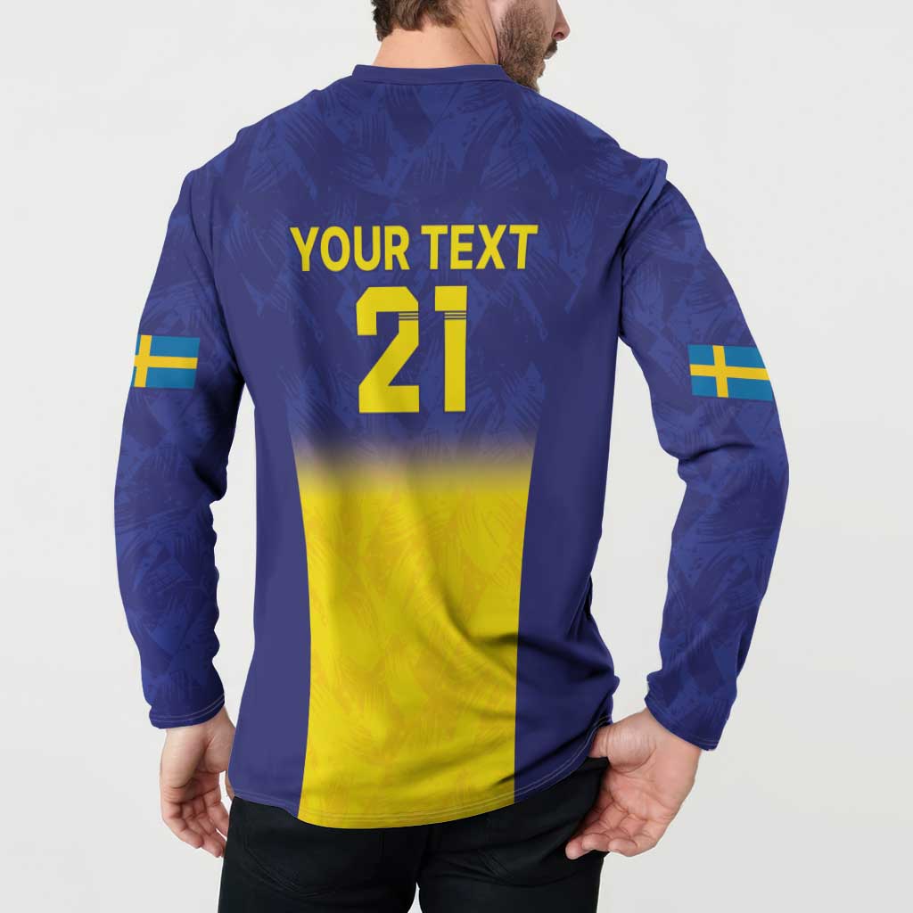 Sweden Rugby Custom Button Sweatshirt Three Crowns of Sweden Blue Pattern LT9 - Wonder Print Shop