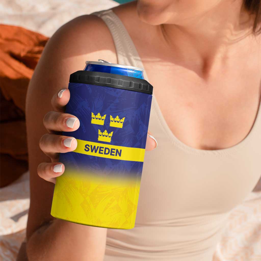 Sweden Rugby Custom 4 in 1 Can Cooler Tumbler Three Crowns of Sweden Blue Pattern LT9 - Wonder Print Shop