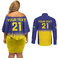 Sweden Rugby Custom Couples Matching Off Shoulder Short Dress and Long Sleeve Button Shirt Three Crowns of Sweden Blue Pattern LT9 - Wonder Print Shop