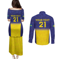 Sweden Rugby Custom Couples Matching Puletasi and Long Sleeve Button Shirt Three Crowns of Sweden Blue Pattern LT9 - Wonder Print Shop