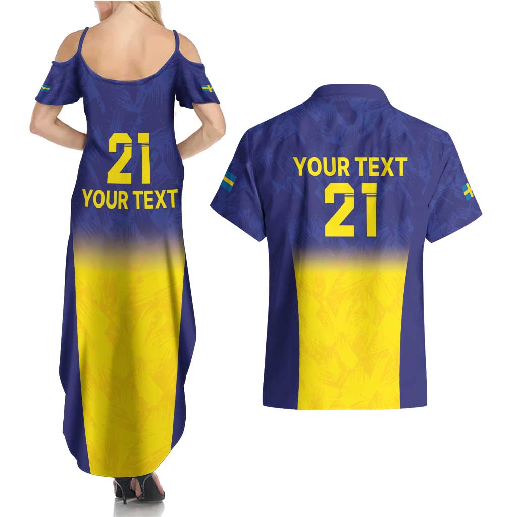Sweden Rugby Custom Couples Matching Summer Maxi Dress and Hawaiian Shirt Three Crowns of Sweden Blue Pattern LT9 - Wonder Print Shop