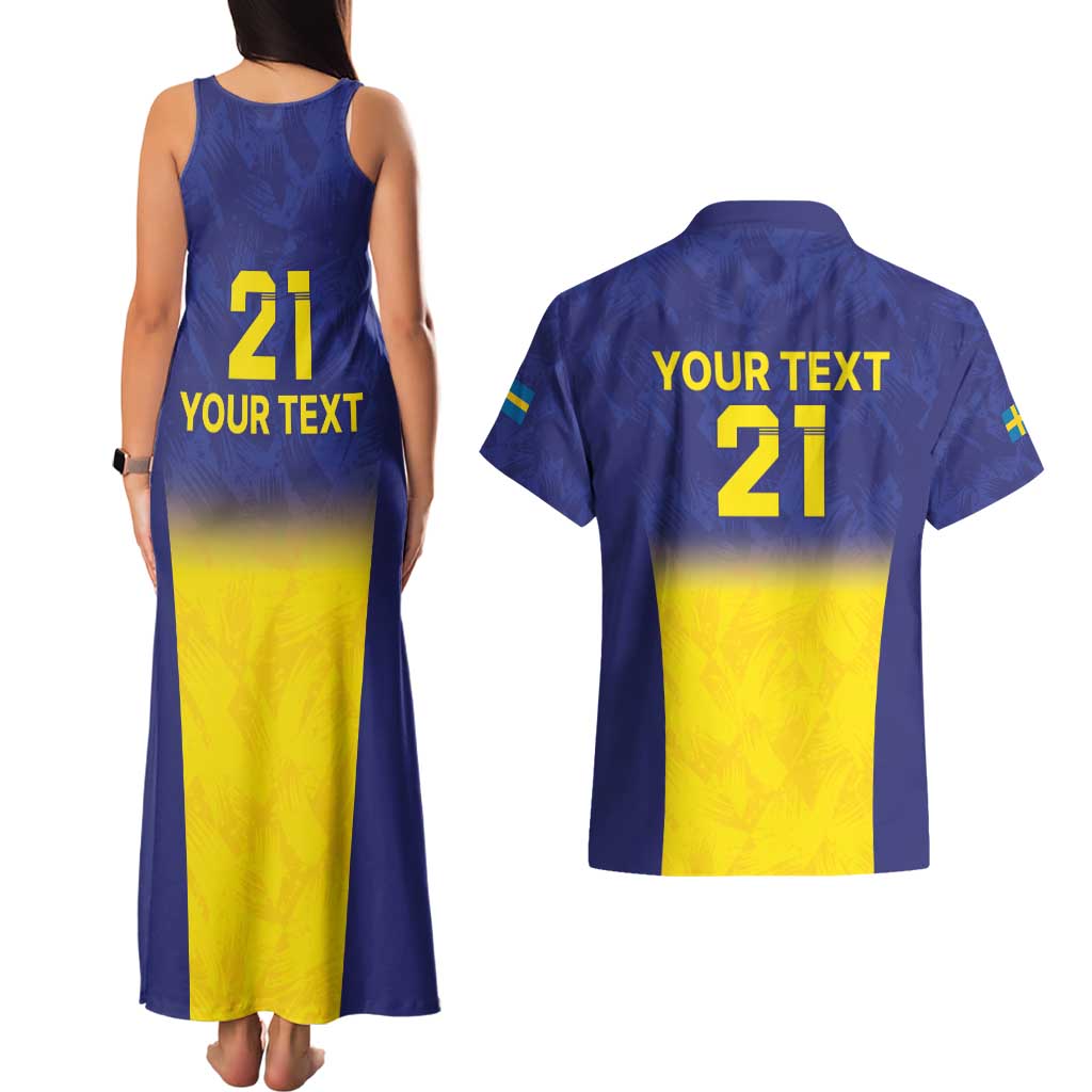 Sweden Rugby Custom Couples Matching Tank Maxi Dress and Hawaiian Shirt Three Crowns of Sweden Blue Pattern LT9 - Wonder Print Shop