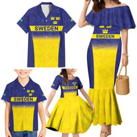 Sweden Rugby Custom Family Matching Mermaid Dress and Hawaiian Shirt Three Crowns of Sweden Blue Pattern LT9 - Wonder Print Shop