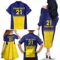 Sweden Rugby Custom Family Matching Off The Shoulder Long Sleeve Dress and Hawaiian Shirt Three Crowns of Sweden Blue Pattern - Wonder Print Shop