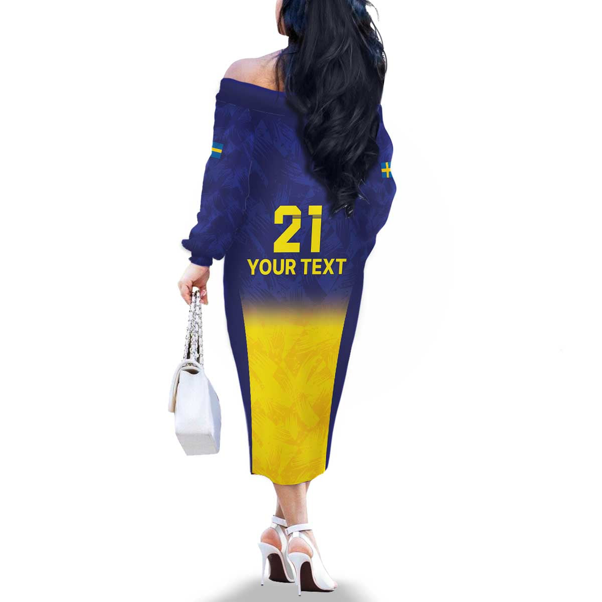 Sweden Rugby Custom Family Matching Off The Shoulder Long Sleeve Dress and Hawaiian Shirt Three Crowns of Sweden Blue Pattern - Wonder Print Shop