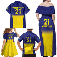 Sweden Rugby Custom Family Matching Off Shoulder Maxi Dress and Hawaiian Shirt Three Crowns of Sweden Blue Pattern LT9 - Wonder Print Shop