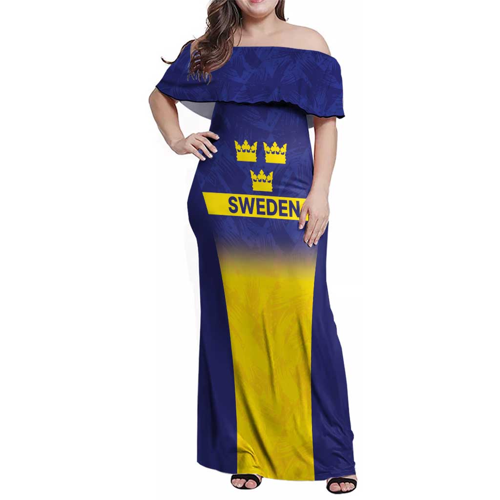 Sweden Rugby Custom Family Matching Off Shoulder Maxi Dress and Hawaiian Shirt Three Crowns of Sweden Blue Pattern LT9 - Wonder Print Shop
