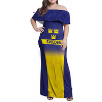 Sweden Rugby Custom Family Matching Off Shoulder Maxi Dress and Hawaiian Shirt Three Crowns of Sweden Blue Pattern LT9 - Wonder Print Shop