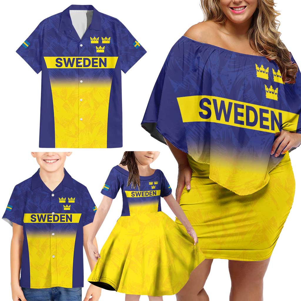 Sweden Rugby Custom Family Matching Off Shoulder Short Dress and Hawaiian Shirt Three Crowns of Sweden Blue Pattern LT9 - Wonder Print Shop