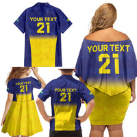 Sweden Rugby Custom Family Matching Off Shoulder Short Dress and Hawaiian Shirt Three Crowns of Sweden Blue Pattern LT9 - Wonder Print Shop