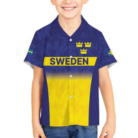 Sweden Rugby Custom Family Matching Puletasi and Hawaiian Shirt Three Crowns of Sweden Blue Pattern - Wonder Print Shop
