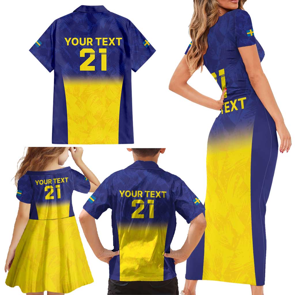 Sweden Rugby Custom Family Matching Short Sleeve Bodycon Dress and Hawaiian Shirt Three Crowns of Sweden Blue Pattern - Wonder Print Shop