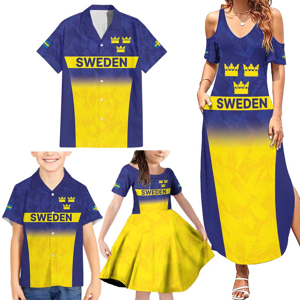 Sweden Rugby Custom Family Matching Summer Maxi Dress and Hawaiian Shirt Three Crowns of Sweden Blue Pattern - Wonder Print Shop