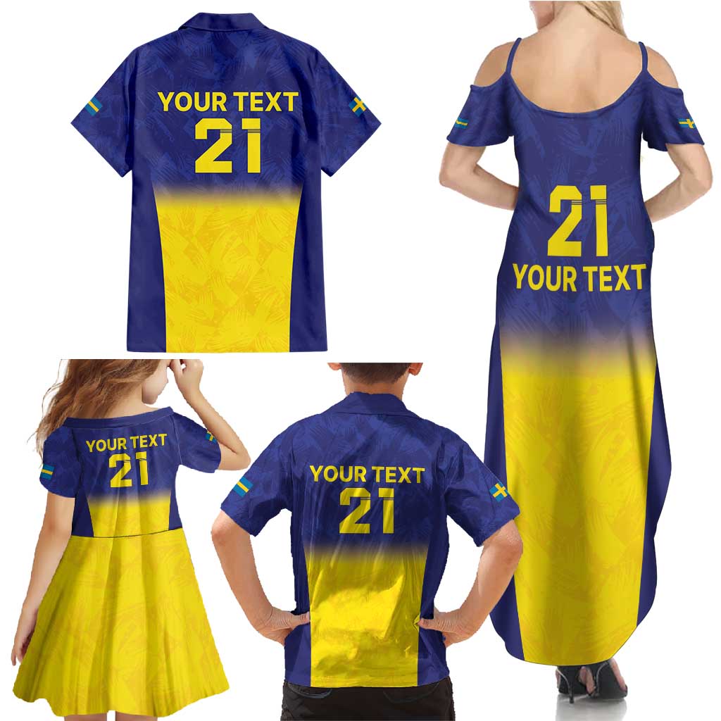 Sweden Rugby Custom Family Matching Summer Maxi Dress and Hawaiian Shirt Three Crowns of Sweden Blue Pattern - Wonder Print Shop