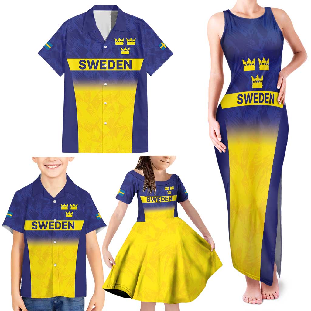 Sweden Rugby Custom Family Matching Tank Maxi Dress and Hawaiian Shirt Three Crowns of Sweden Blue Pattern - Wonder Print Shop