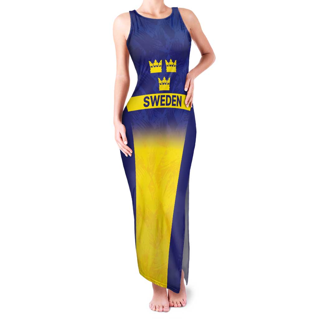 Sweden Rugby Custom Family Matching Tank Maxi Dress and Hawaiian Shirt Three Crowns of Sweden Blue Pattern - Wonder Print Shop
